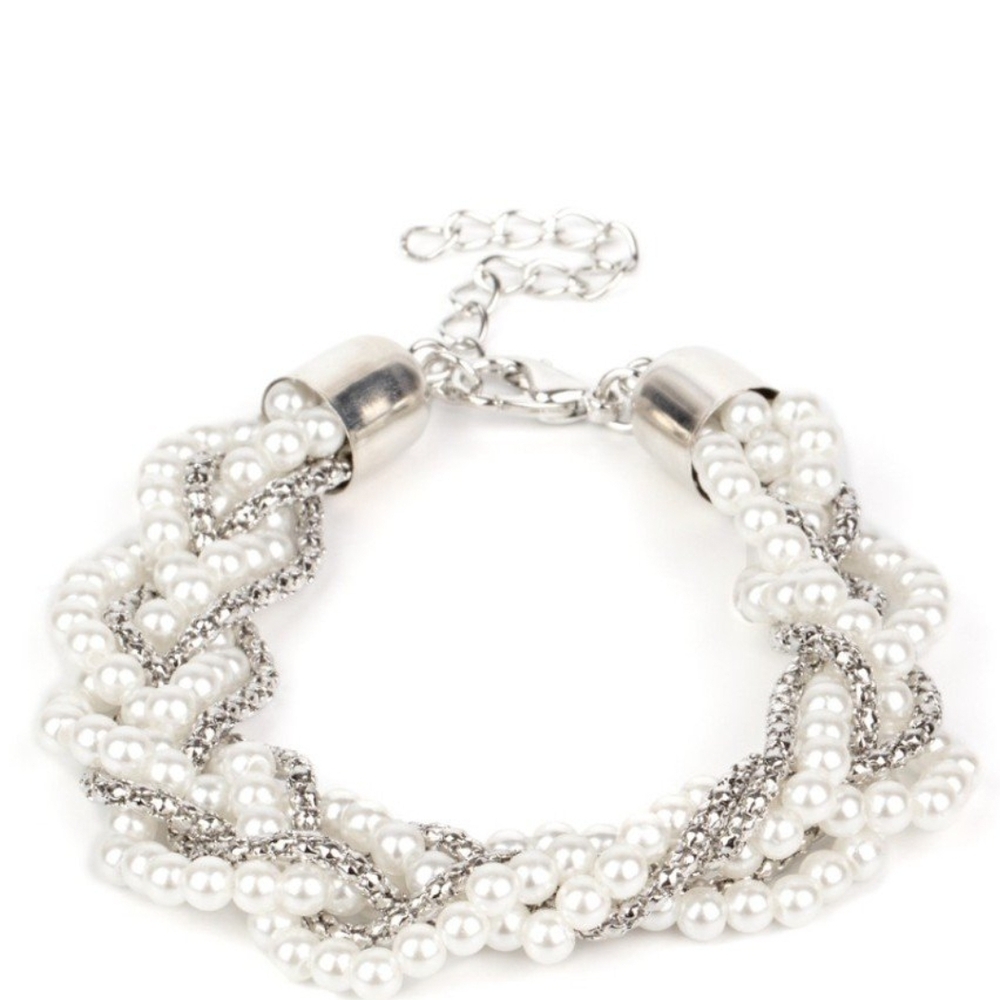 Paparazzi Silver and White Bracelet Vintage Variation White Pearl Jewelry
